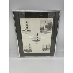 Cotton Ketchie NC Lighthouse Composite of 5 Nautical Art Prints c. 1981
